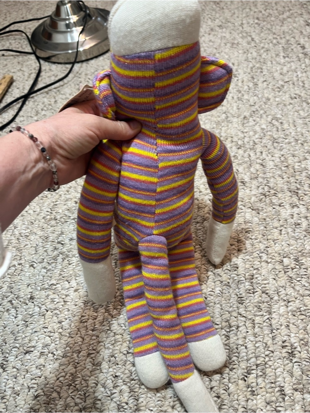 Striped Purple & Yellow Sock Monkey Plush Toy - Unbranded NWT rare vintage - Picture 5 of 11